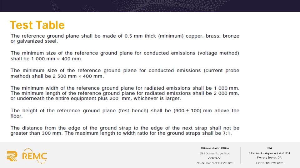 Design characteristics and verification of Chambers for testing