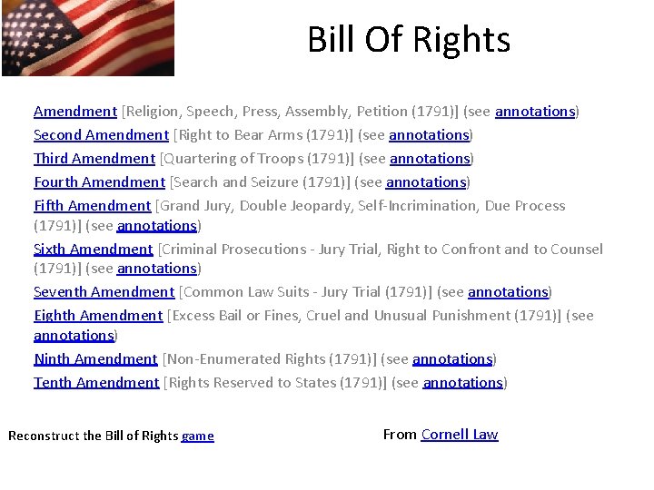 Bill Of Rights Amendment [Religion, Speech, Press, Assembly, Petition (1791)] (see annotations) Second Amendment