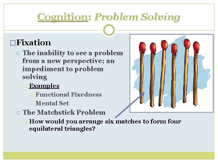 Cognition: Problem Solving �Fixation The inability to see a problem from a new perspective;