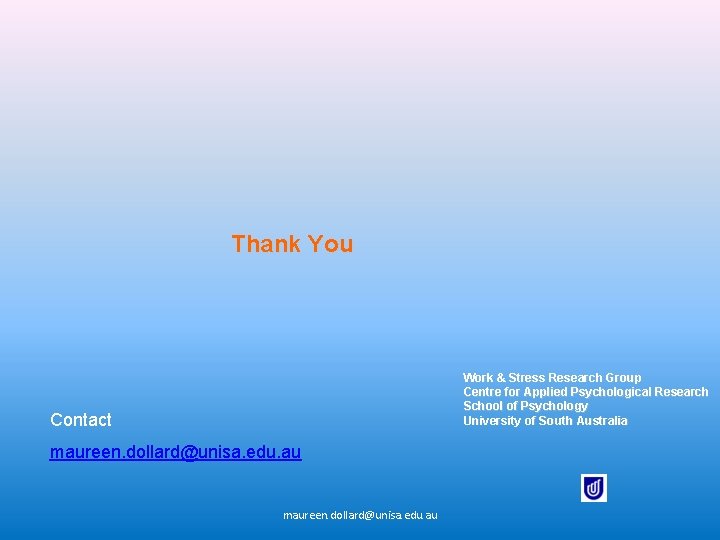 Thank You Work & Stress Research Group Centre for Applied Psychological Research School of