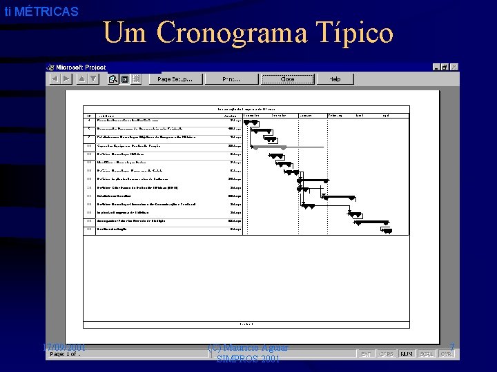 ti MÉTRICAS 17/09/2001 Um Cronograma Típico (C) Mauricio Aguiar SIMPROS 2001 7 