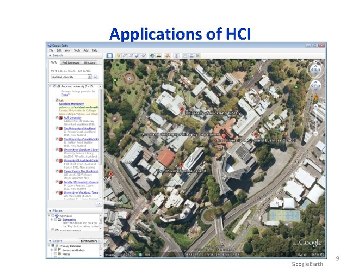 Applications of HCI Google Earth 9 