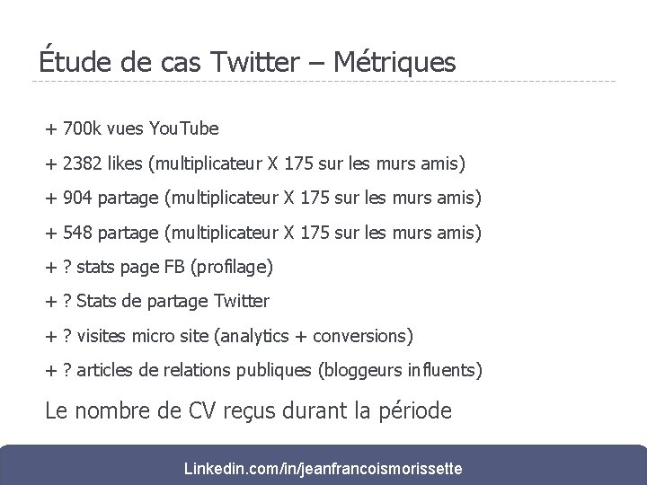 Étude de cas Twitter – Métriques + 700 k vues You. Tube + 2382