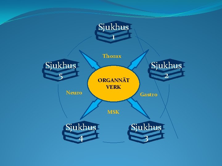 Sjukhus 1 Thorax Sjukhus 5 Neuro ORGANNÄT VERK Sjukhus 2 Gastro MSK Sjukhus 4