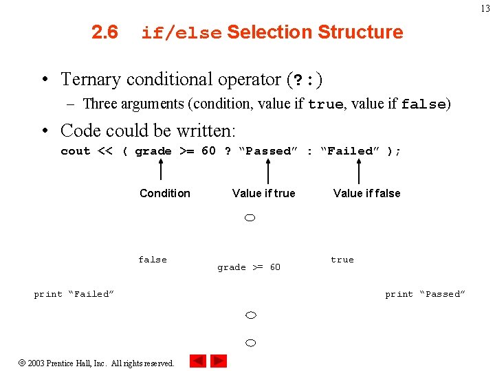 13 2. 6 if/else Selection Structure • Ternary conditional operator (? : ) – 13 2. 6 if/else Selection Structure • Ternary conditional operator (? : ) –