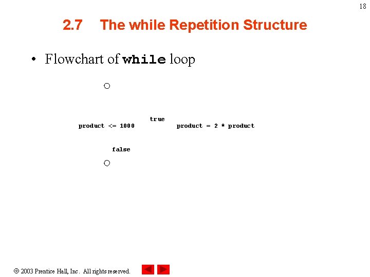 18 2. 7 The while Repetition Structure • Flowchart of while loop product <= 18 2. 7 The while Repetition Structure • Flowchart of while loop product <=