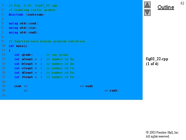 1 2 3 // Fig. 2. 22: fig 02_22. cpp // Counting letter grades. 1 2 3 // Fig. 2. 22: fig 02_22. cpp // Counting letter grades.