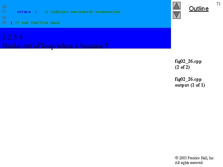 26 27 28 29 return 0; // indicate successful termination Outline } // end 26 27 28 29 return 0; // indicate successful termination Outline } // end