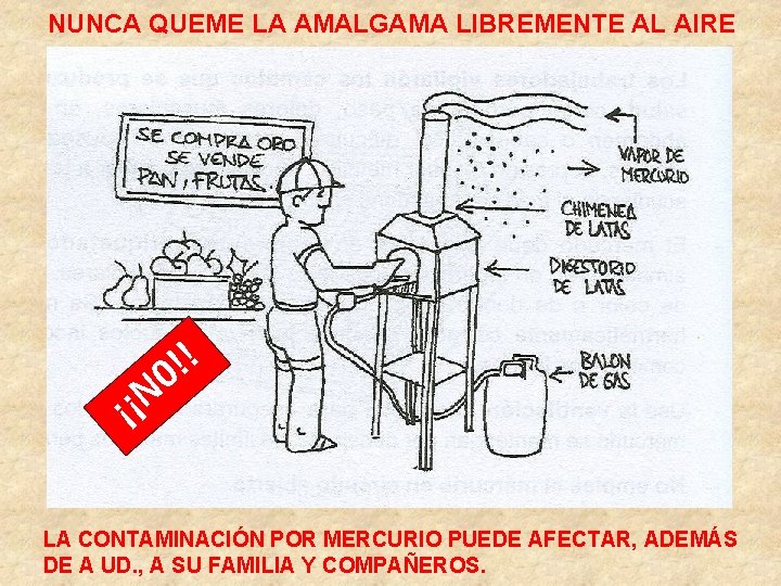 NUNCA QUEME LA AMALGAMA LIBREMENTE AL AIRE ! ! 0 N ¡ ¡ LA