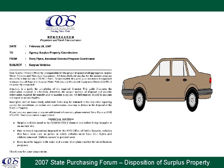 2007 State Purchasing Forum – Disposition of Surplus Property 