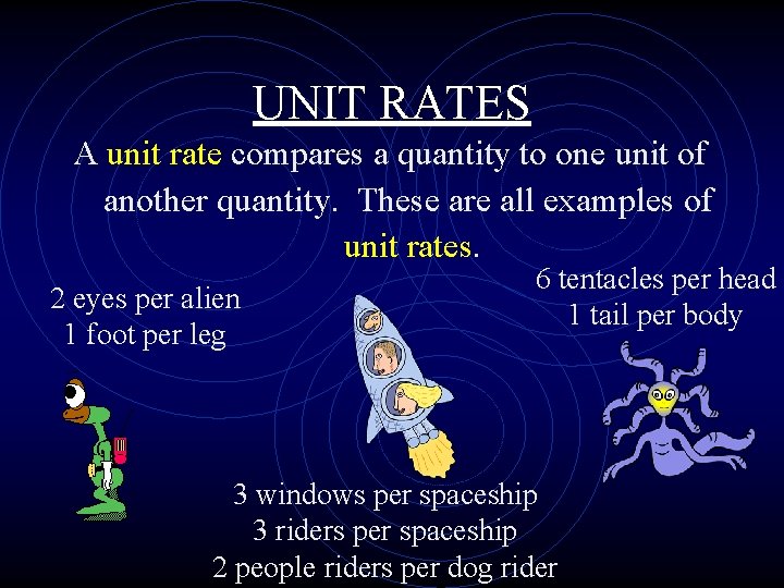 UNIT RATES A unit rate compares a quantity to one unit of another quantity.