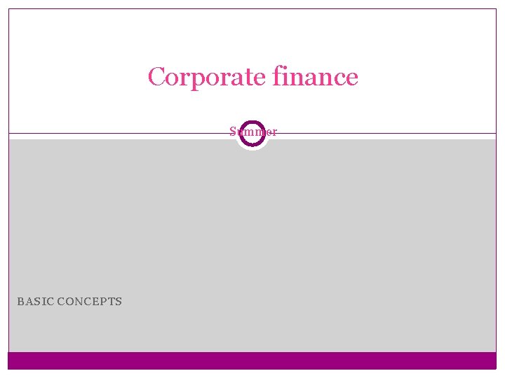Corporate finance Summer BASIC CONCEPTS 