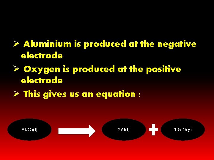 Ø Aluminium is produced at the negative electrode Ø Oxygen is produced at the Ø Aluminium is produced at the negative electrode Ø Oxygen is produced at the