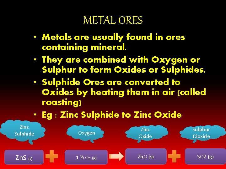METAL ORES • Metals are usually found in ores containing mineral. • They are METAL ORES • Metals are usually found in ores containing mineral. • They are