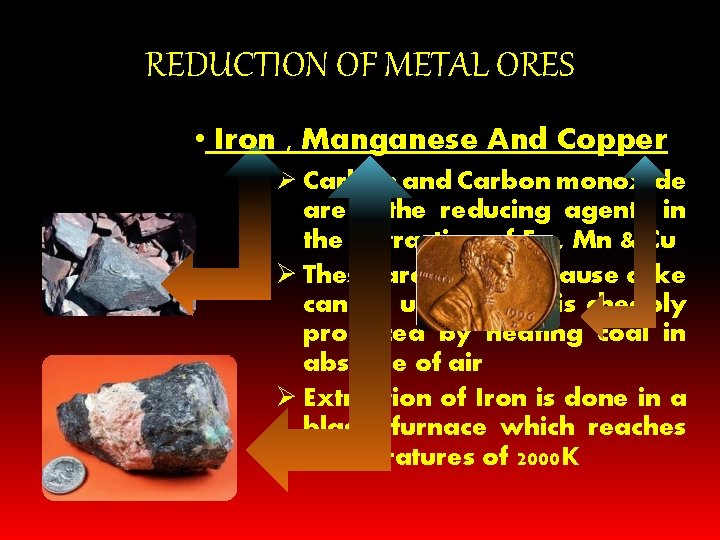 REDUCTION OF METAL ORES • Iron , Manganese And Copper Ø Carbon and Carbon REDUCTION OF METAL ORES • Iron , Manganese And Copper Ø Carbon and Carbon