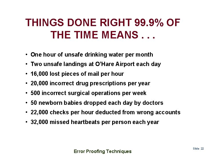 THINGS DONE RIGHT 99. 9% OF THE TIME MEANS. . . • One hour