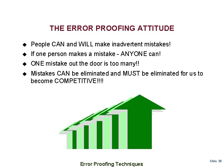 THE ERROR PROOFING ATTITUDE u People CAN and WILL make inadvertent mistakes! u If