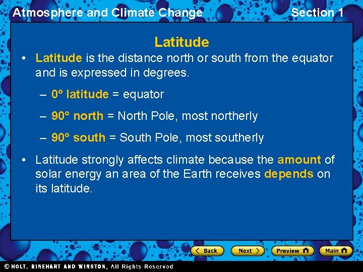 Atmosphere and Climate Change Section 1 Latitude • Latitude is the distance north or Atmosphere and Climate Change Section 1 Latitude • Latitude is the distance north or