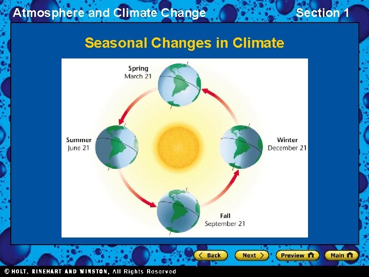 Atmosphere and Climate Change Seasonal Changes in Climate Section 1 