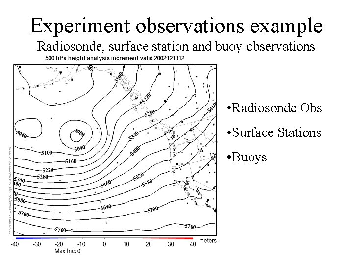 Experiment observations example Radiosonde, surface station and buoy observations • Radiosonde Obs • Surface