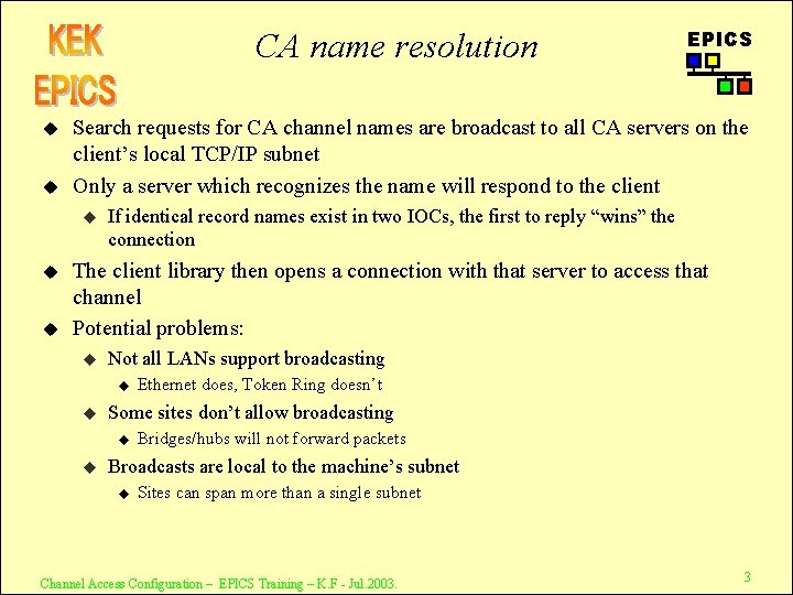 CA name resolution u u Search requests for CA channel names are broadcast to
