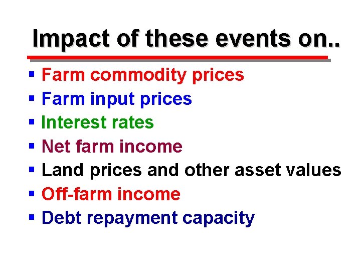 Impact of these events on. . § Farm commodity prices § Farm input prices