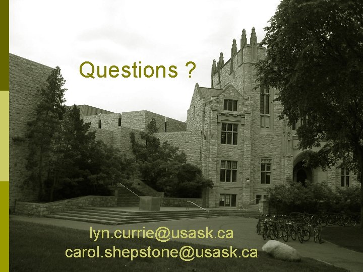 Questions ? lyn. currie@usask. ca carol. shepstone@usask. ca 