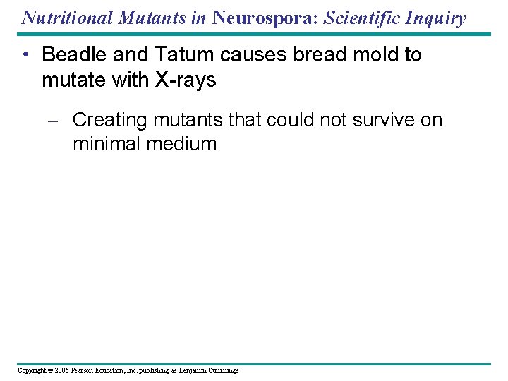 Nutritional Mutants in Neurospora: Scientific Inquiry • Beadle and Tatum causes bread mold to