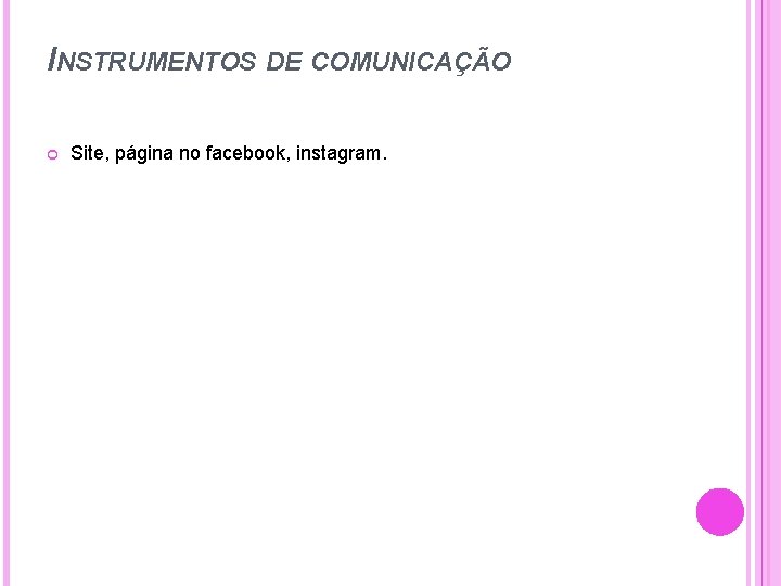 INSTRUMENTOS DE COMUNICAÇÃO Site, página no facebook, instagram. 