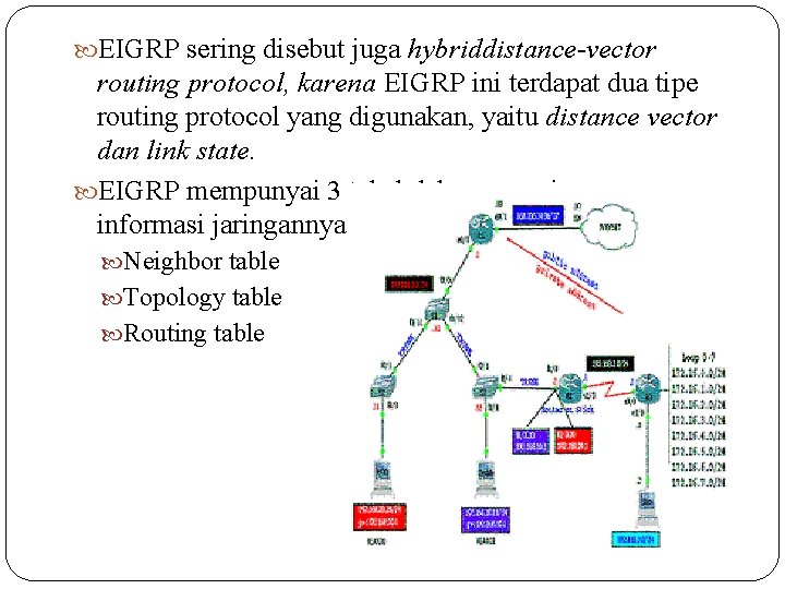  EIGRP sering disebut juga hybriddistance-vector routing protocol, karena EIGRP ini terdapat dua tipe