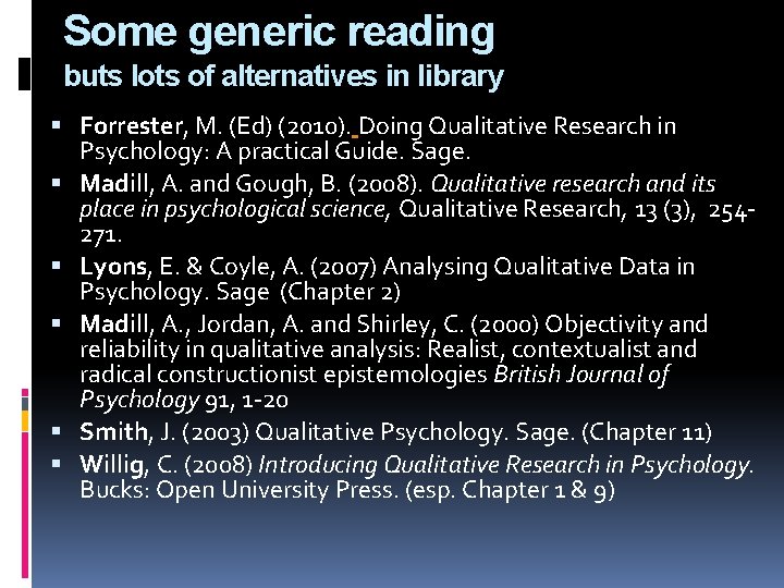 Some generic reading buts lots of alternatives in library Forrester, M. (Ed) (2010). Doing
