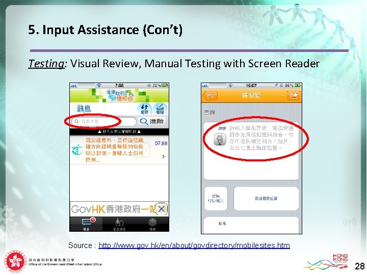 5. Input Assistance (Con’t) Testing: Visual Review, Manual Testing with Screen Reader Source :