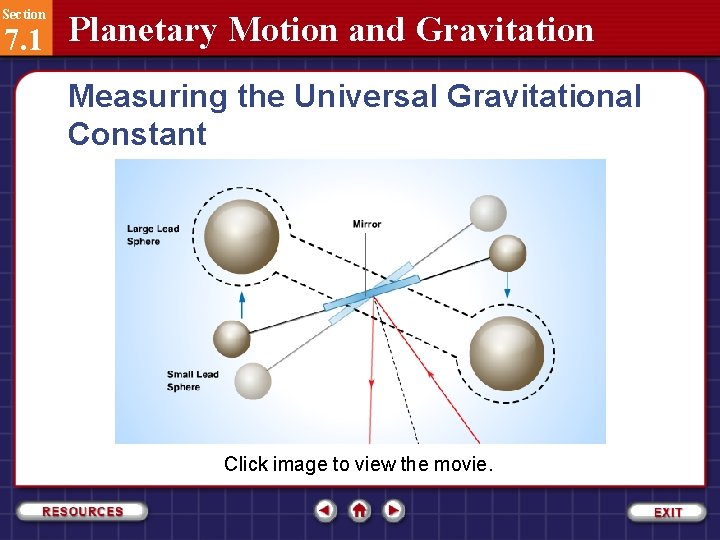 Section 7. 1 Planetary Motion and Gravitation Measuring the Universal Gravitational Constant Click image