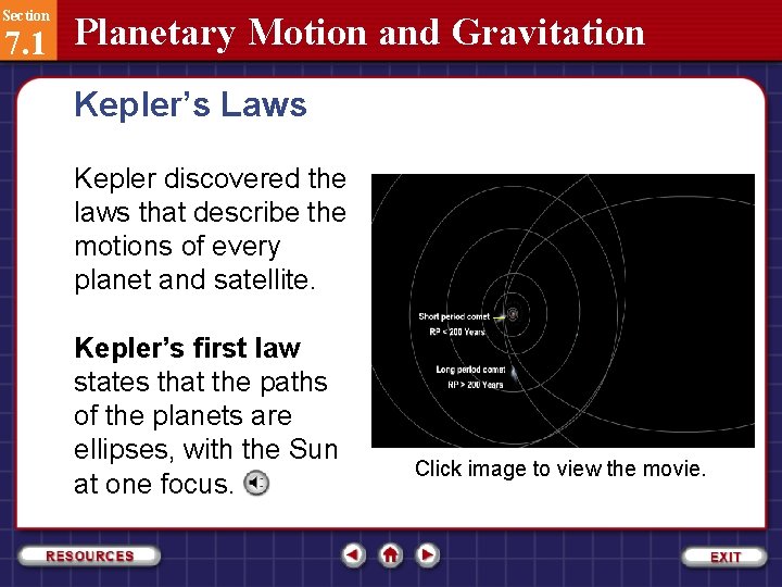 Section 7. 1 Planetary Motion and Gravitation Kepler’s Laws Kepler discovered the laws that