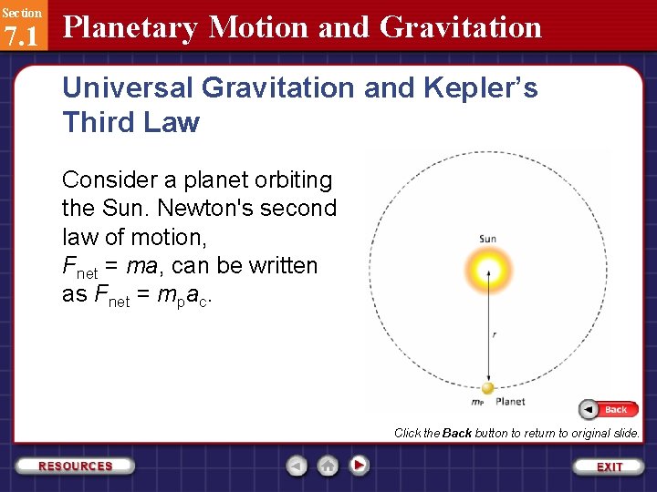 Section 7. 1 Planetary Motion and Gravitation Universal Gravitation and Kepler’s Third Law Consider