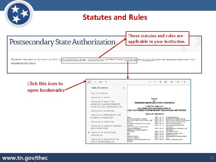 Statutes and Rules These statutes and rules are applicable to your institution. Click this