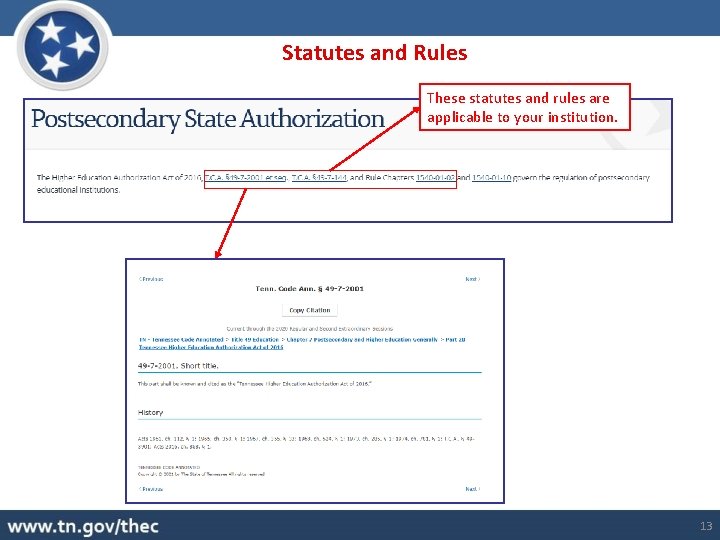 Statutes and Rules These statutes and rules are applicable to your institution. 13 