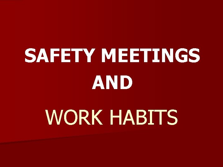 SAFETY MEETINGS AND WORK HABITS 