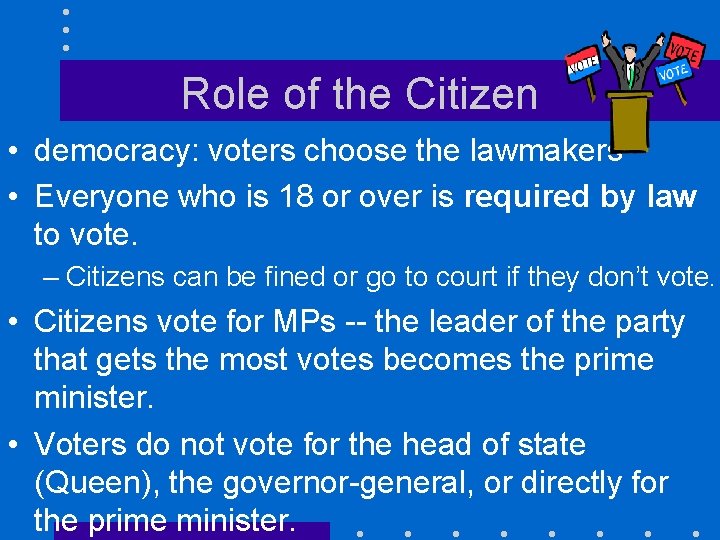 Role of the Citizen • democracy: voters choose the lawmakers • Everyone who is Role of the Citizen • democracy: voters choose the lawmakers • Everyone who is