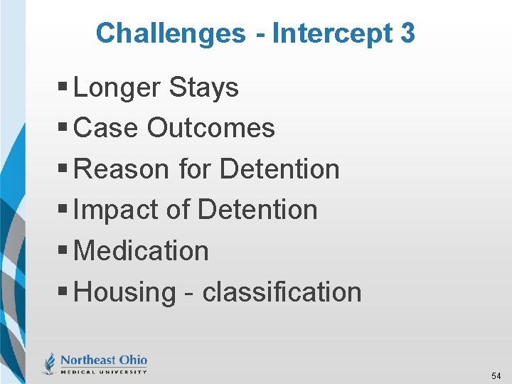Challenges - Intercept 3 § Longer Stays § Case Outcomes § Reason for Detention