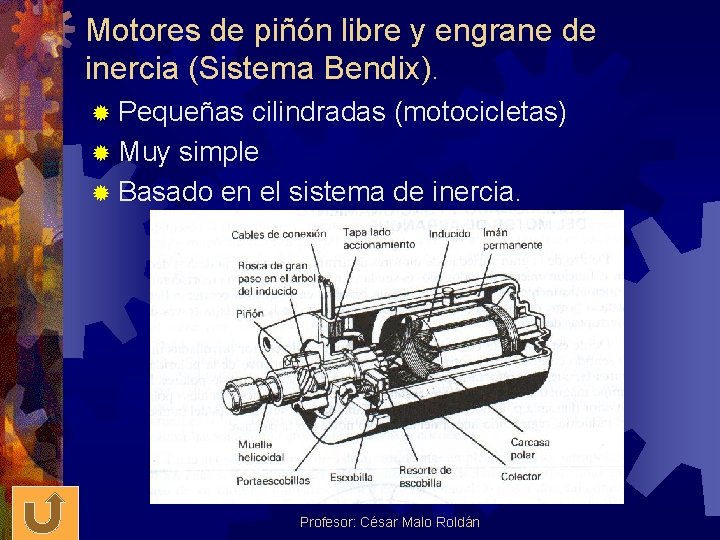 Motores de piñón libre y engrane de inercia (Sistema Bendix). ® Pequeñas cilindradas (motocicletas)