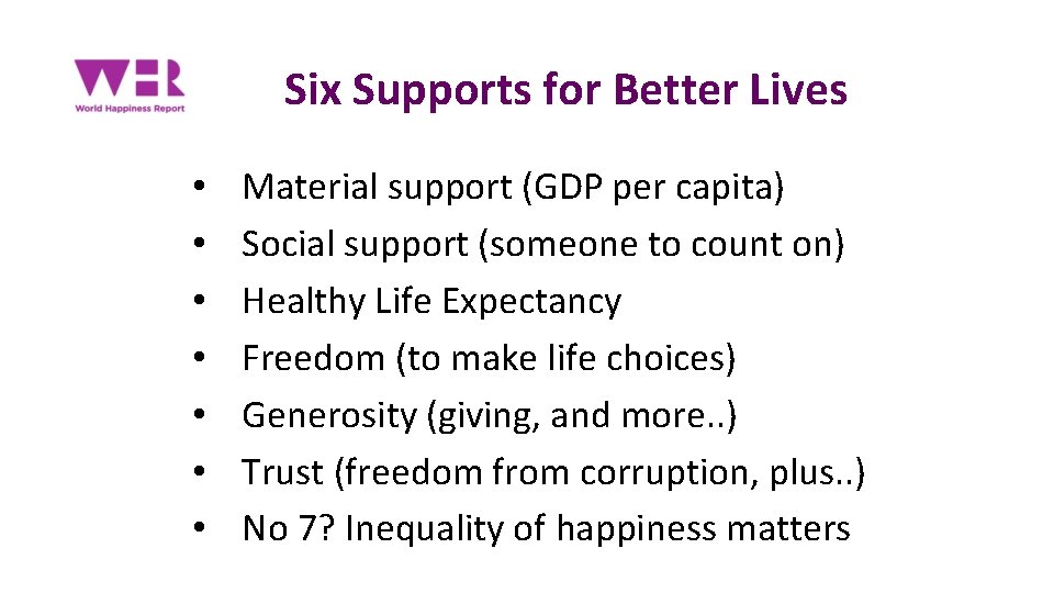 Six Supports for Better Lives • • Material support (GDP per capita) Social support