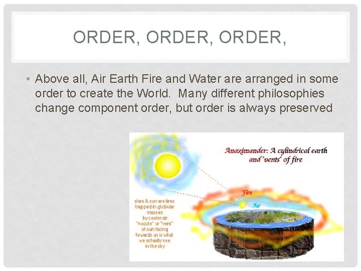 ORDER, • Above all, Air Earth Fire and Water are arranged in some order