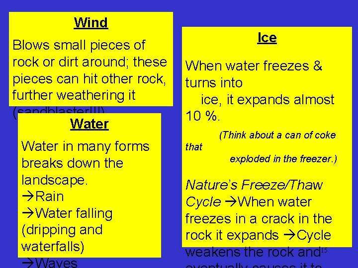 Wind Blows small pieces of rock or dirt around; these pieces can hit other