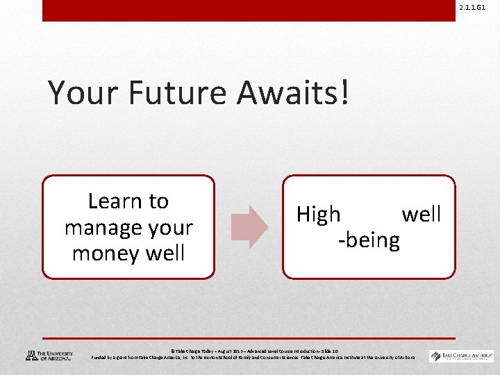 2. 1. 1. G 1 Your Future Awaits! Learn to manage your money well