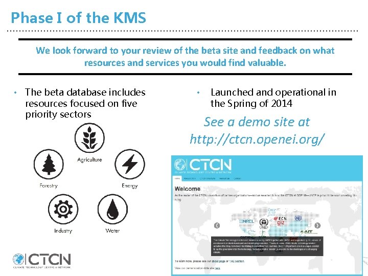 Phase I of the KMS We look forward to your review of the beta