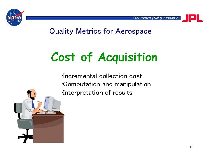 Procurement Quality Assurance Quality Metrics for Aerospace Cost of Acquisition • Incremental collection cost