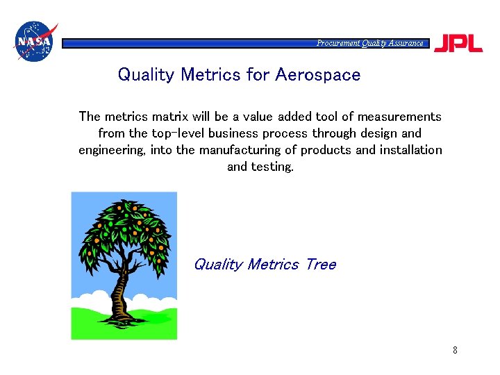Procurement Quality Assurance Quality Metrics for Aerospace The metrics matrix will be a value