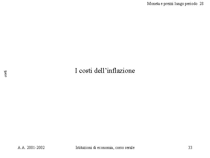 Moneta e prezzi lungo periodo 28 costi I costi dell’inflazione A. A. 2001 -2002