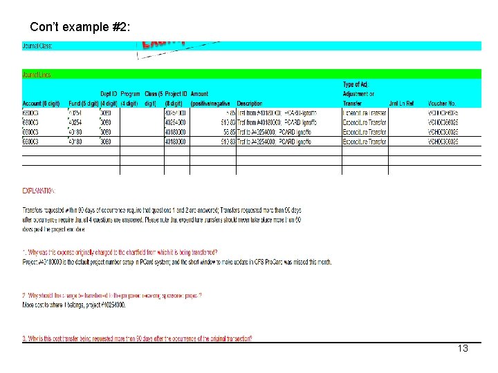 Con’t example #2: 13 